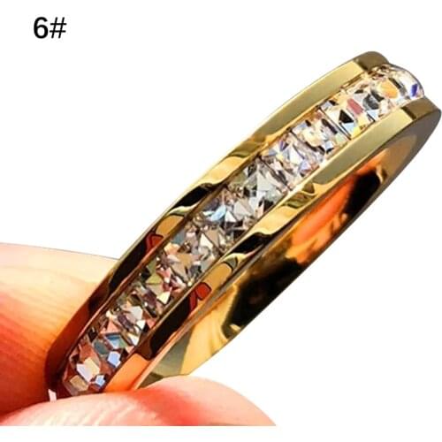 Boho Female Crystal CZ Stone Ring Vintage Stainless Steel Women Wedding Rings Fashion Promise Yellow Gold Engagement Ring