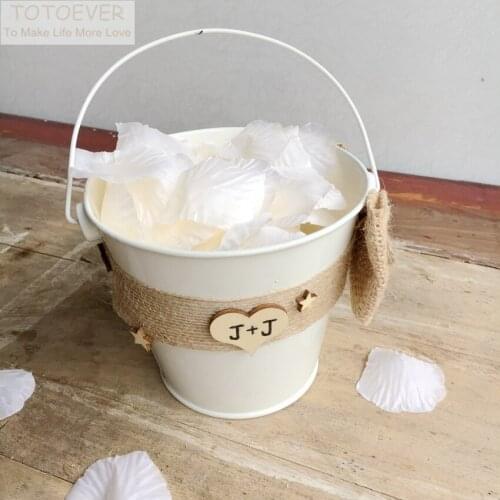 2pcs Metal Ivory flower girl basket 12cm x 10.5cm rustic wedding flower girl bucket cream basket shabby chic flower girl basket