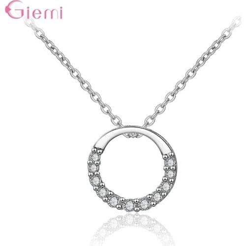Fashion Jewelry 925 Sterling Silver Cubic Zircon Round Pendant Necklace Rhinestone Clavicular Chain Necklace for Women