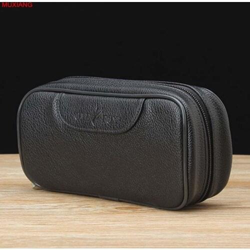 MUXIANG Good Portable PU Leather Litchi Black Pipe Pouch/Case/Bag for 2 Smoking Pipes Tamper Cleaner Tools Case fc0051