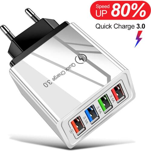 Quick Charge 3.0 Wall Charger For iPhone Samsung S10 S9 S8 Plug Xiaomi Mi Huawei 4-Port USB Fast Charging Station Power Adapter