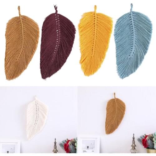 Macrame Wall Hanging Leaf Feather Boho Decor Cotton Cord Nordic Style Tapestry Toy Room Tassels Decor Home Decor Tapisserie