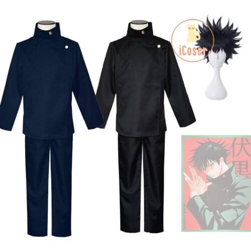 2021 NEW Anime Jujutsu Kaisen Megumi Fushiguro Cosplay Costume Dark Blue Wig School Uniform Party Carnival Outfit For Men