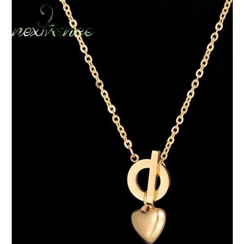Nextvance New Stainless Steel Gold Heart Pendant Necklaces Buckle Charm Bar Necklaces Love For Women 3 Color Jewelry Gifts