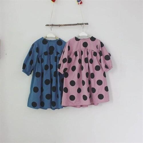 2021 Spring Autumn New Girls Polka Dots Dress Cotton Long Sleeve Ruffles Cute Princess Dress Robe Kids Loose Dresses Children Cl