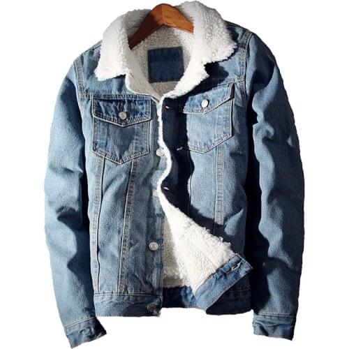 2020 Winter New Mens Fashion Boutique Plus Velvet Warm Blue Casual Denim Jackets / Mens High-grade Lamb Hair Slim Denim Coats