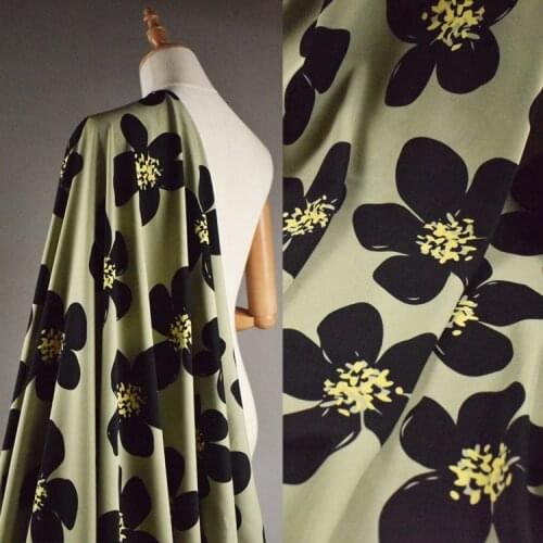Plain Satin Chiffon Fabric Elegant Jasmine Green Big Flower Handmade DIY Dress Pants Womens Fabric