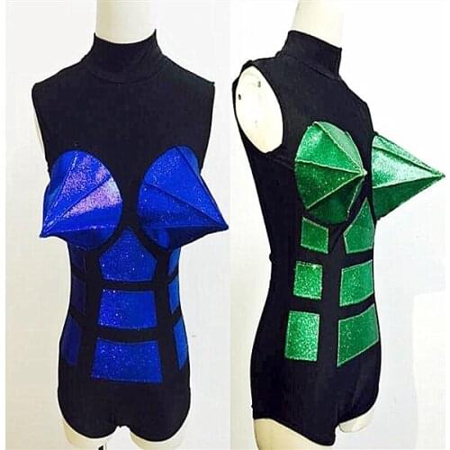 Pointed chest bodysuit Nightclub bar gogo ds jumpsuit female singer dj future dance guest stage costume