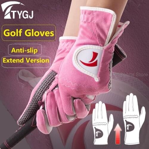 1 Pair Women Left And Right Hand Golf Gloves Anti-Slip Granules Golf Gloves Ladies Sunscreen Sports Mittens Extended Version
