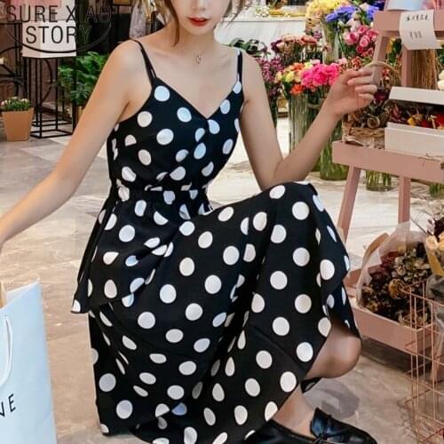 Dress women 2021 sexy elegant dress A-Line Dot Sleeveless Empire V-Neck dresses women chiffon black dresses 3270 50