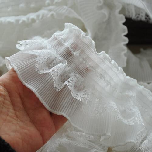 New Hot Straighten 2yards Top Quality Black/White Ruffled Trim Pleated Lace Curtains Mantle Bed Doll Clothes Accessories Z1195