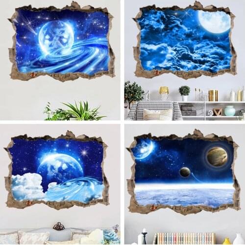 3D Universe series Broken wall stickers Space Galaxy Planets Home Living Room for Kids Rooms Bedroom Wall Sticker decoration
