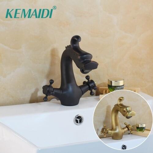 KEMAIDI Antique Brass Faucets Mixer Black Bathroom basin Faucet Luxury Sink Mixer Tap Deck Mounted Hot&Cold Sink Mixer Faucet