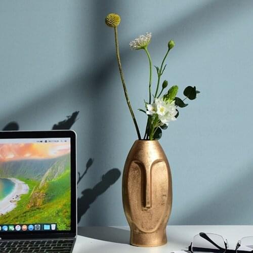 Modern Contracted Creative White Gold Abstract Human Head Art Ceramic Vase Living Room Flower Shop Home Decoration Ornaments