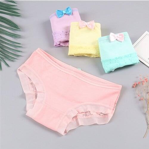 1PC Summer Thin Candy Color Cotton Breathable Womens Underwear Bow Sexy Lace Hollow Briefs