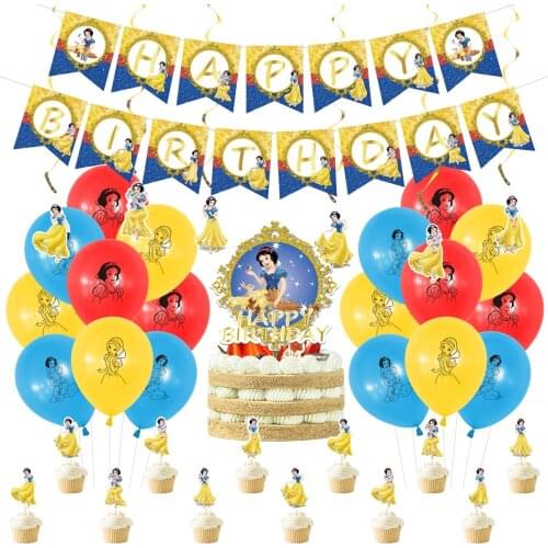 Disney Snow-White Princess Theme Party Decoration Snow-White Princess Happy Birthday Banner Cake Topper Balloon For Baby Shower