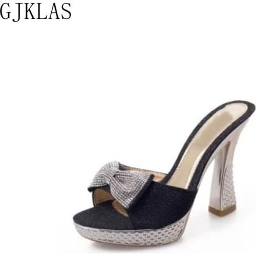 Girls Summer Shoes Sliver Gold Sandals Party High Heels Rhinestone Slippers Fashion High Heel Women Shoes Platfirm Sandals Dames