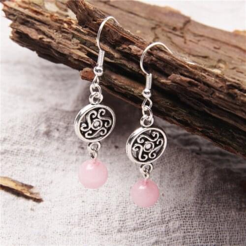 Fashion Pendant Earrings Natural Stone Beads Drop Earrings Alloy Flower Earring Lucite Fluorites Danglers Women Eardrop Jewelry