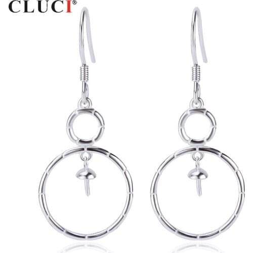 CLUCI Simple 925 Sterling Silver Big Round Drop Pearl Earring Mounting Jewelry for Women Wedding Engagement SE137SB