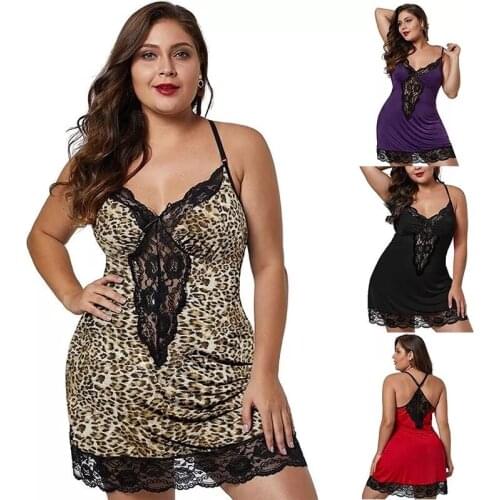 Women Sexy Deep V-Neck Lace Lingerie Comfortable Sleepwear Dress Underwear G-String Nightdress Lingerie Plus Size Bralette