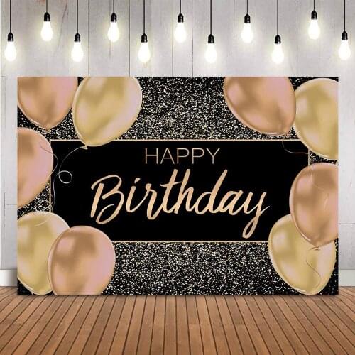 Gold Glitter Birthday Backdrop Happy Birthday Party Decoration Balloons Adult Theme Birthday Party Supplies Cake Table Banner