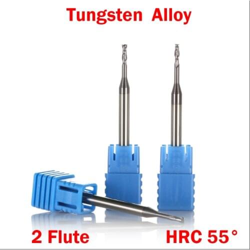 0.8mm 1mm 1.5mm 2mm 2 Flutes HRC55 Tungsten Solid Carbide Long Neck CNC Helical Flat End Mill Groove Milling Cutter