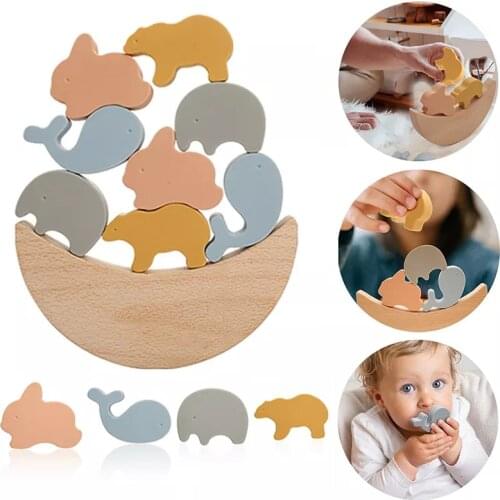 1Set Baby Silicone Animal Stacking Building Block Toy Balance Constructor Blocks Game Montessori Jenga Puzzle Toys Newborn Gifts