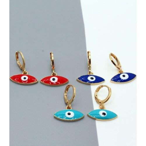 1 Pair Metal Evil Eye Hoop Earrings For Women Gift Jewelry Fashion Simple Shiny Colorful Metal Turkish Eye Geometric Earrings