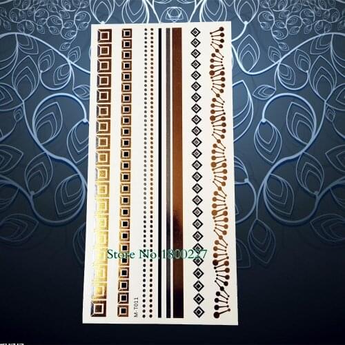 1PC Dazzling Gold Brown Bracelet Tattoo Metallic Necklace Tattoo Waterproof Tempoary Tattoo Sticker Women Arm Leg Chains PM-T011