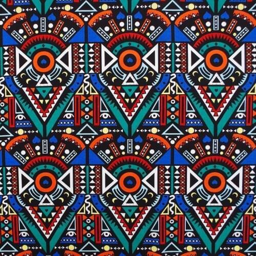 1 yard Cotton Poplin Fabric for sewing pathwork, dress, cloth, bedding - Geometric patterns - Circle,Triangular shape - blue