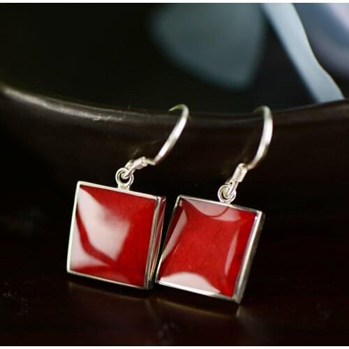 2018 Special Offer Rushed Brinco 925 Thai Ornaments Grass Coral Simple Square Pendant Fashion Personality Korean Girl Earrings