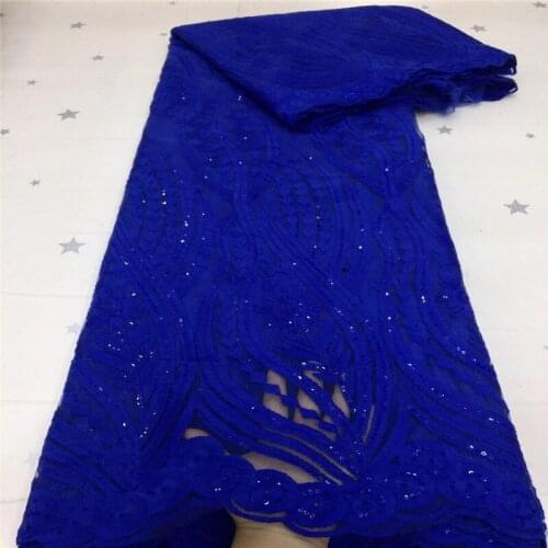 2021 royal blue High Quality African Sequins Lace Fabric French Net Embroidery Tulle Lace Fabric For Nigerian Wedding Party