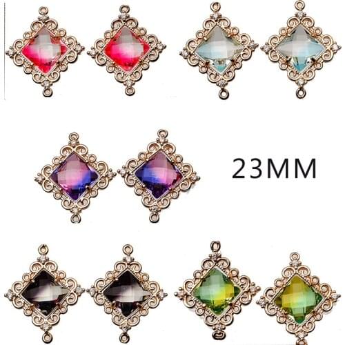 4p Fashion Square double hole Charms Pendants Crystal Rhinestone handmade DIY Accessory Earring necklace Jewelry Making Findings