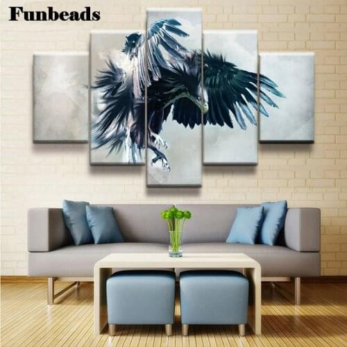5 Panel Animal 5D Diamond Painting Eagle vulture Picture Embroidery Square Round Drill Mosaic Cross Stitch Modern Decor FF3832
