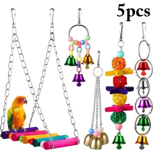 5pcs Colorful Parrot Toys Suspension Hanging Bridge Chain Pet Bird Parrot Hammock Swing Hanging Bridge Chew Toys Bird Cage Toys