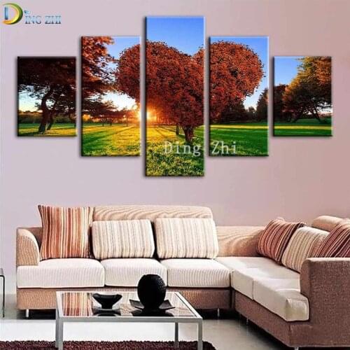 5D DIY Diamond Embroidery Natural Scenery 5 Pieces Mosaic Kit Multi-Picture Love Tree Diamond Painting Full Square Round Drill