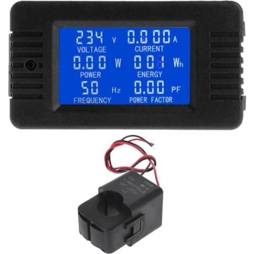 AC 80-260V 110V 220V 100A Digital Panel Ampermeter Volt Watt Kwh Power Energy Meter with Split Current Transformer