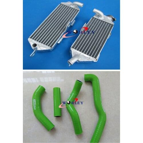 Aluminum racing Radiator +GREEN hose for Kawasaki KX250 KX 250 1988 - 1989 88 89 NEW GPI