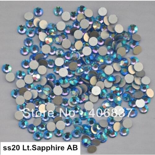 Free Shipping! 1440pcs/Lot, ss20 (4.8-5.0mm) Light Sapphire AB Flat Back Non Hotfix Glue On Nail Art Rhinestones