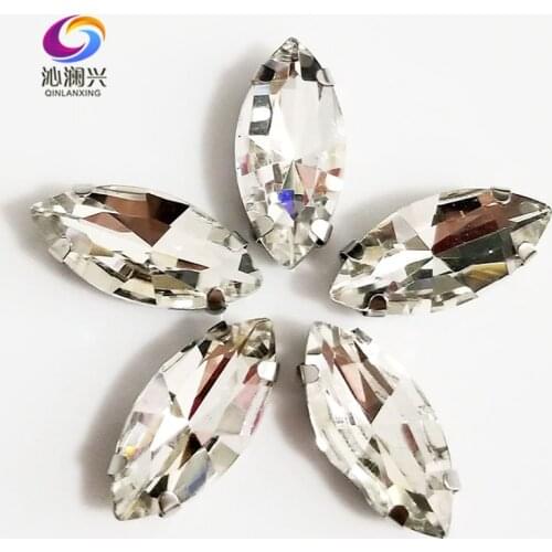 Free shipping clear white Horse eye shape High quality Glass Crystal flatback sew on rhinestones,Diy Clothing accessories SWM01
