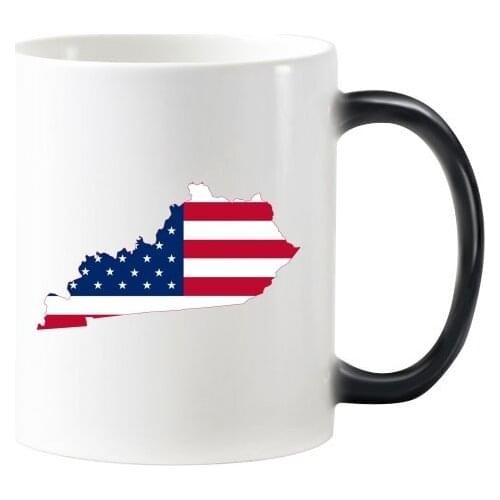 The United States Of America USA Kentucky Map Stars And Stripes Flag Shape Morphing Heat Sensitive Changing Color Mug Cup