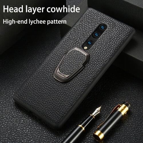 Phone Case For Oneplus 7T Pro 7 8 Pro 9 9T Cowhide Litchi Texture With Bracket Genuine Leather Anti-fall full protection Cover