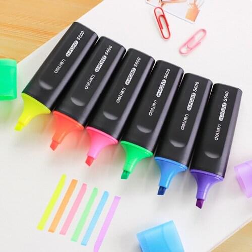 Deli S600 Highlighter Waterproof Drawing Pen Art Markers Pen Not Easy Fade Highlighters Fluorescent Bright Color DropShipping