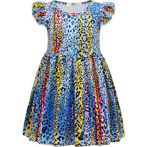 Baby Girl Print Leopard Flutter Sleeve Milk Silk Cartoon Children Summer Dress Casual Kids Clothes