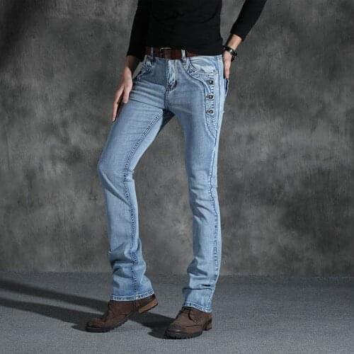Jeans Men 2019 Spring and Autumn New Mens Micro-horn jeans Korean version of the Stretch-Slim Dark blue Denim pants