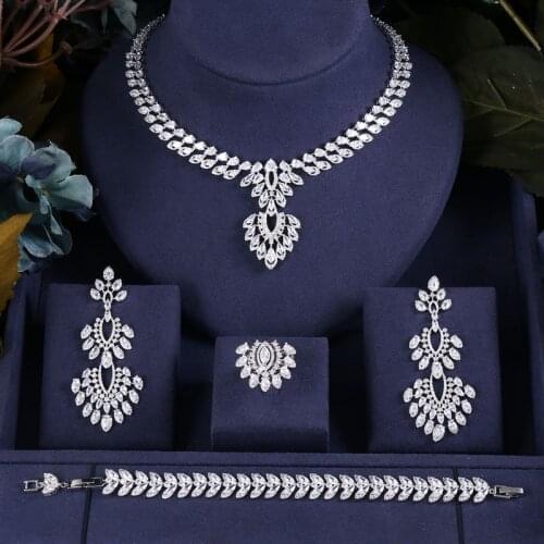 Jankelly Hotsale African 4pcs Bridal Jewelry Sets New Fashion Dubai Jewelry Set For Women Wedding Party Accessories Design