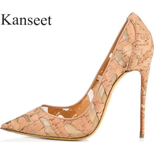 Kanseet Womens Shoes Apricot Party Dress Stiletto Elegant Pointed Toe Shallow Slip-On Super High Heel Sexy Female Shoes Size 43
