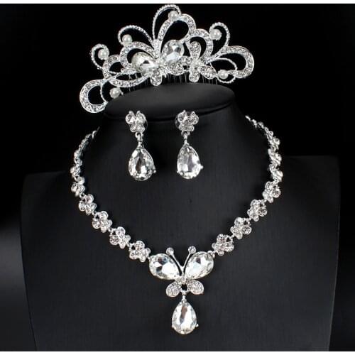 Bridal Jewelry Set Wedding Necklace Earrings Hair Accessories Butterfly Crystal Jewelry Set Girl Gift