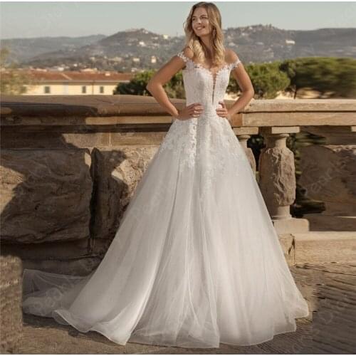 Lace Off the Shoulder Sheer Neck Wedding Dress 2021 Lace Appliques Lace Up Formal Bridal Gowns Sleeveless Bride Dresses ALine