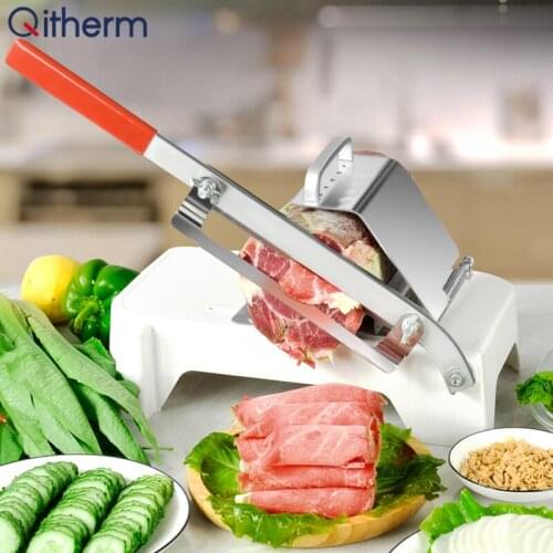 Kitchen Meat Slicing Machine Stainless Steel Frozen Beef Mutton Food Cutter Manual Thickness Adjustable Meat Vegetables Slicer